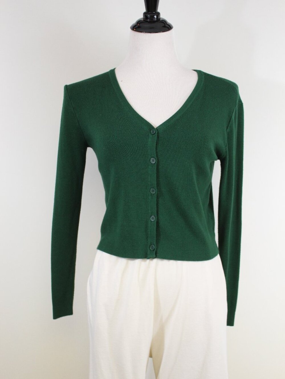 Brandy Melville Green Fitted Cardigan V Neck Button Front Stretch